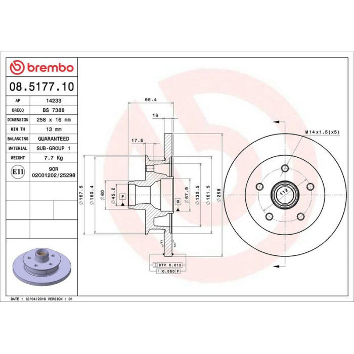 Brembo 08.5177.10 Bremsscheibe PRIME LINE Brembo 08.5177.10 Bremsscheibe PRIME LINE