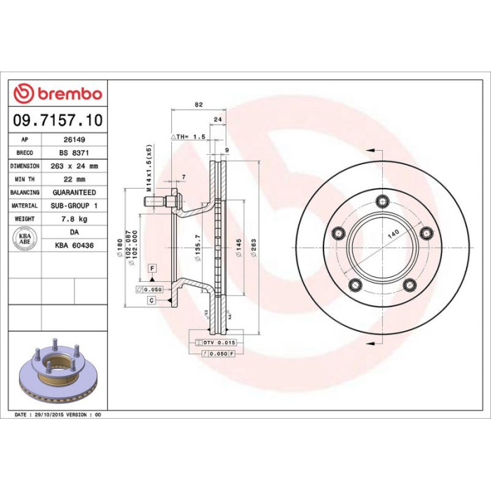 Brembo 09.7157.10 Bremsscheibe PRIME LINE Brembo 09.7157.10 Bremsscheibe PRIME LINE