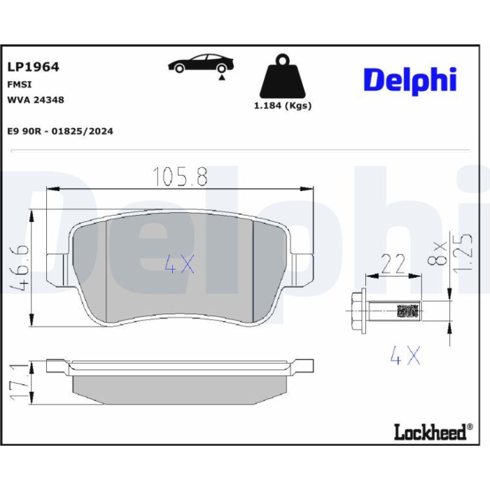 Delphi LP1964 Bremsbelagsatz, Scheibenbremse Delphi LP1964 Bremsbelagsatz, Scheibenbremse