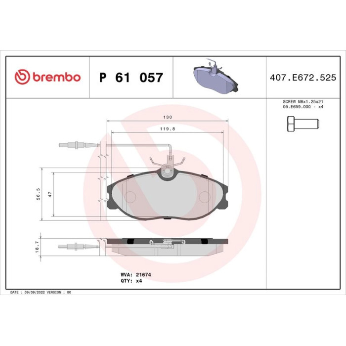 Brembo P 61 057 Bremsbelagsatz, Scheibenbremse PRIME LINE Brembo P 61 057 Bremsbelagsatz, Scheibenbremse PRIME LINE