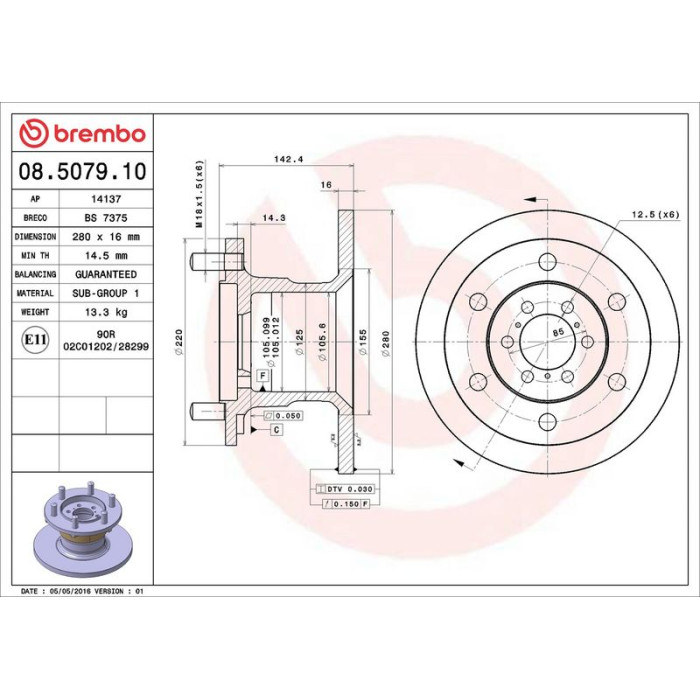 Brembo 08.5079.10 Bremsscheibe PRIME LINE Brembo 08.5079.10 Bremsscheibe PRIME LINE