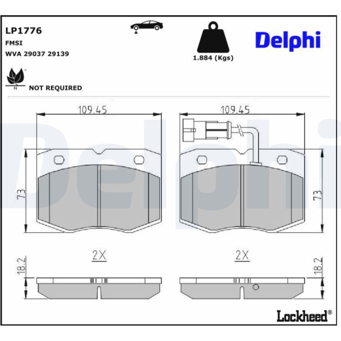 Delphi LP1776 Bremsbelagsatz, Scheibenbremse Delphi LP1776 Bremsbelagsatz, Scheibenbremse