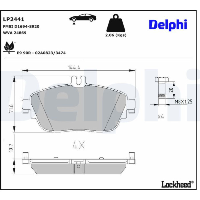 Delphi LP2441 Bremsbelagsatz, Scheibenbremse Delphi LP2441 Bremsbelagsatz, Scheibenbremse