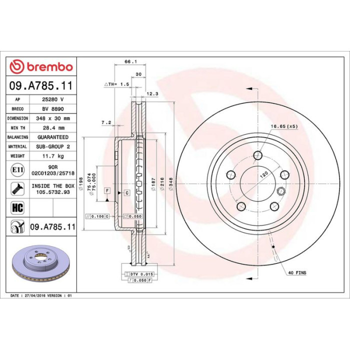 Brembo 09.A785.11 Bremsscheibe PRIME LINE - UV Coated Brembo 09.A785.11 Bremsscheibe PRIME LINE - UV Coated