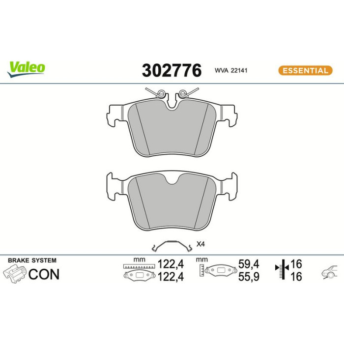 Valeo 302776 Bremsbelagsatz, Scheibenbremse ESSENTIAL Valeo 302776 Bremsbelagsatz, Scheibenbremse ESSENTIAL