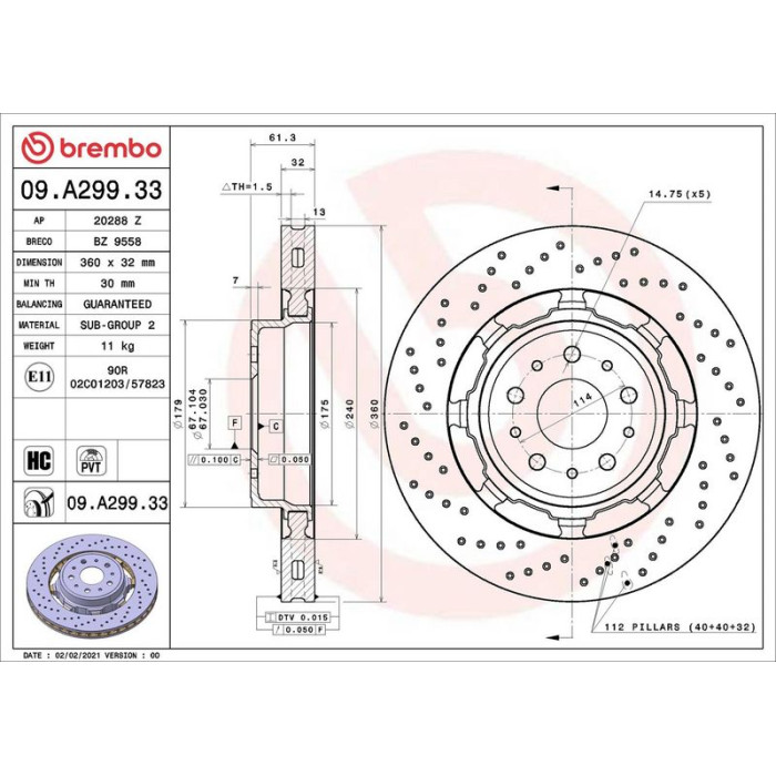 Brembo 09.A299.33 Bremsscheibe PRIME LINE - Dual Cast Brembo 09.A299.33 Bremsscheibe PRIME LINE - Dual Cast