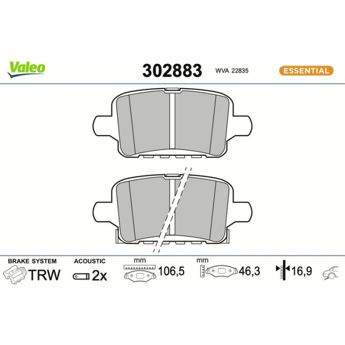 Valeo 302883 Bremsbelagsatz, Scheibenbremse ESSENTIAL