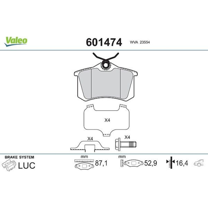 Valeo 601474 Bremsbelagsatz, Scheibenbremse