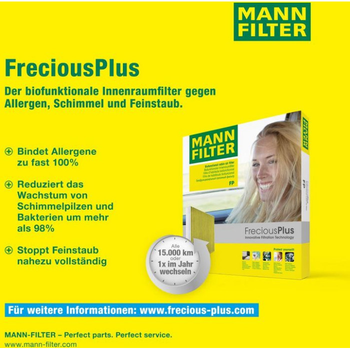 MANN-FILTER FP 3023-2 Innenraumfilter FreciousPlus Aktivkohlefilter mit Polyphenol, antibakteriell, Feinstaubfilter (PM 2.5)