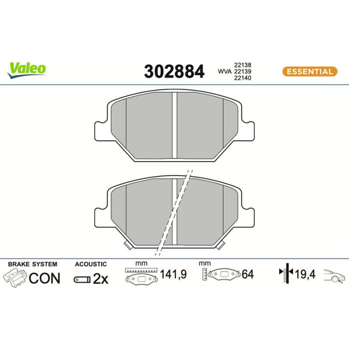 Valeo 302884 Bremsbelagsatz, Scheibenbremse ESSENTIAL