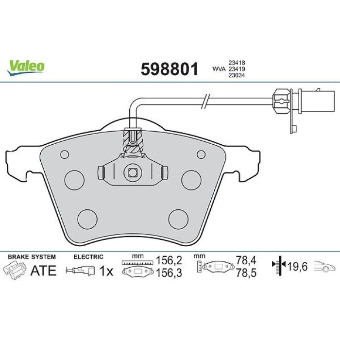 Valeo 598801 Bremsbelagsatz, Scheibenbremse Valeo 598801 Bremsbelagsatz, Scheibenbremse