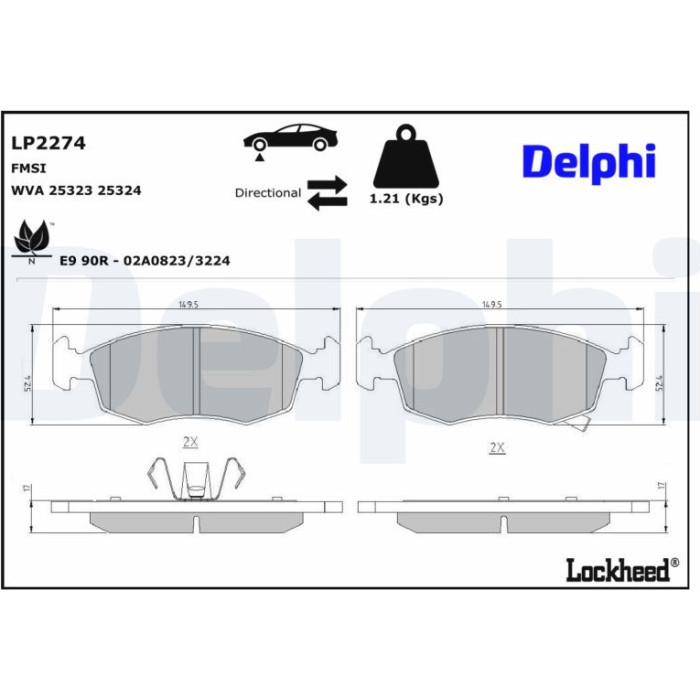Delphi LP2274 Bremsbelagsatz, Scheibenbremse Delphi LP2274 Bremsbelagsatz, Scheibenbremse