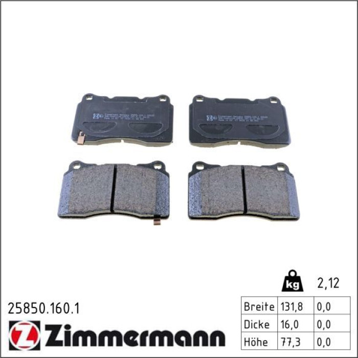 Zimmermann 25850.160.1 Bremsbelagsatz, Scheibenbremse