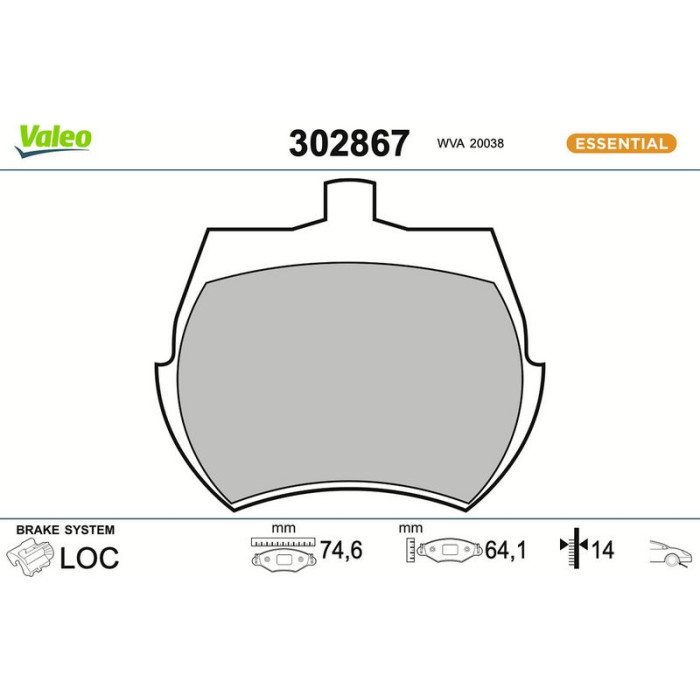Valeo 302867 Bremsbelagsatz, Scheibenbremse ESSENTIAL Valeo 302867 Bremsbelagsatz, Scheibenbremse ESSENTIAL