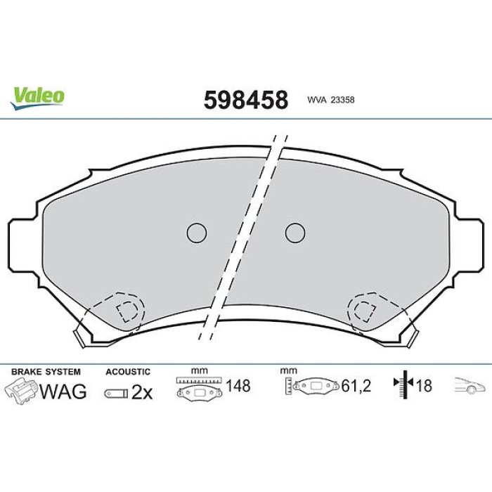 Valeo 598458 Bremsbelagsatz, Scheibenbremse