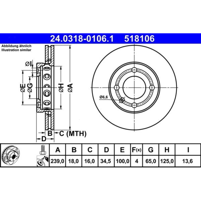 ATE 24.0318-0106.1 Bremsscheibe PowerDisc