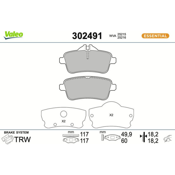 Valeo 302491 Bremsbelagsatz, Scheibenbremse ESSENTIAL