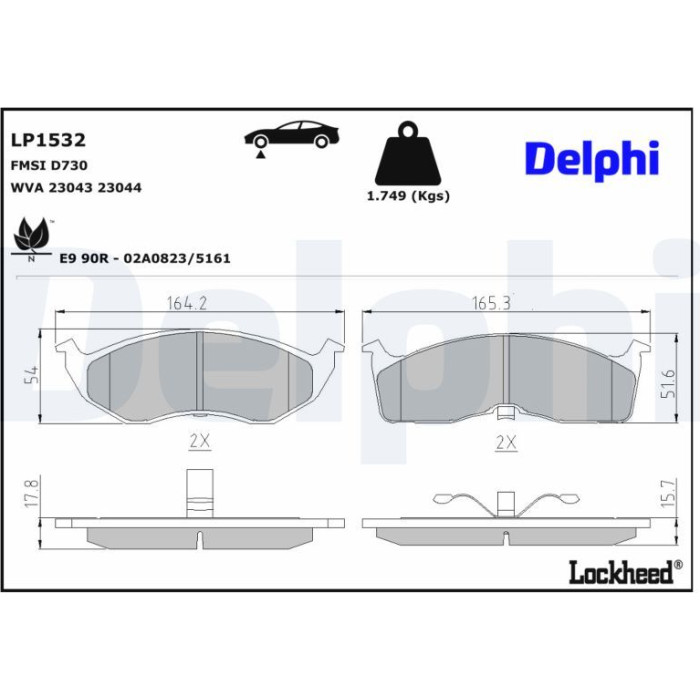 Delphi LP1532 Bremsbelagsatz, Scheibenbremse