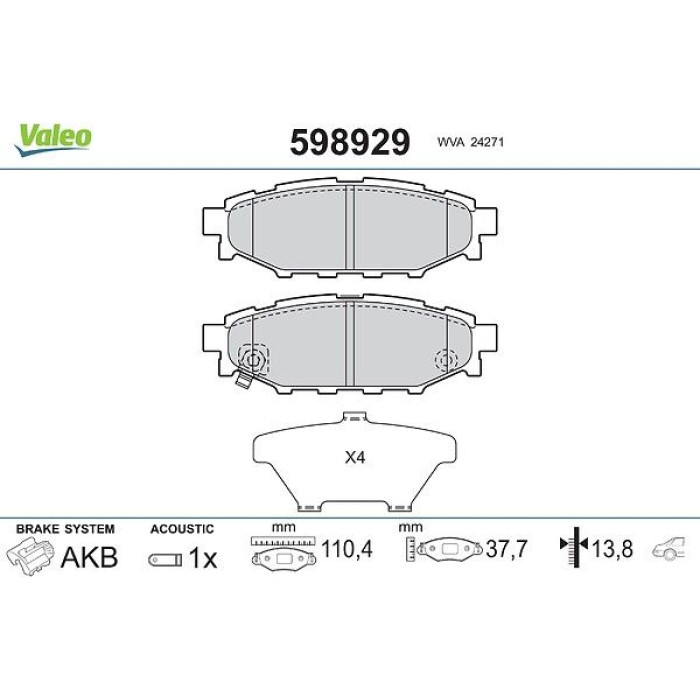 Valeo 598929 Bremsbelagsatz, Scheibenbremse Valeo 598929 Bremsbelagsatz, Scheibenbremse