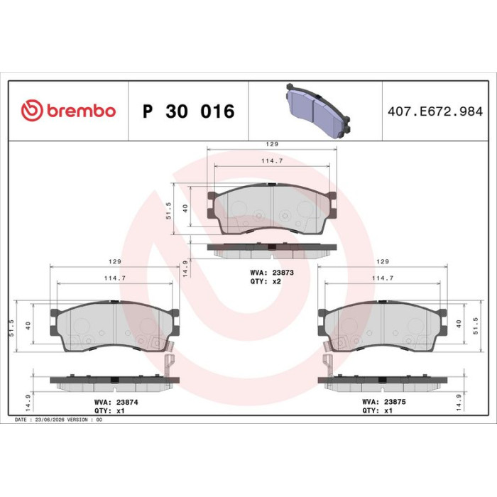 Brembo P 30 016 Bremsbelagsatz, Scheibenbremse PRIME LINE Brembo P 30 016 Bremsbelagsatz, Scheibenbremse PRIME LINE