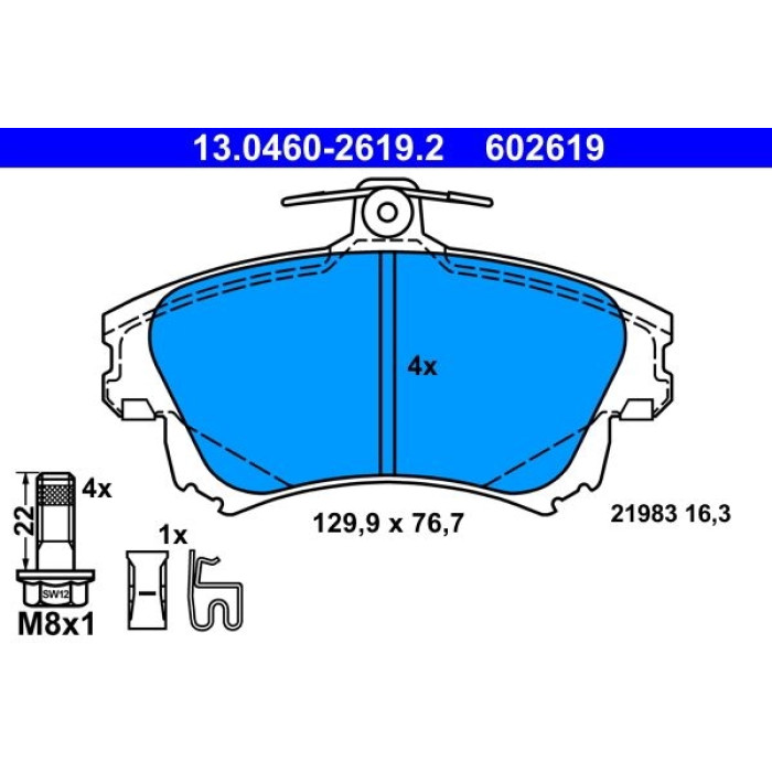 ATE 13.0460-2619.2 Bremsbelagsatz, Scheibenbremse ATE 13.0460-2619.2 Bremsbelagsatz, Scheibenbremse