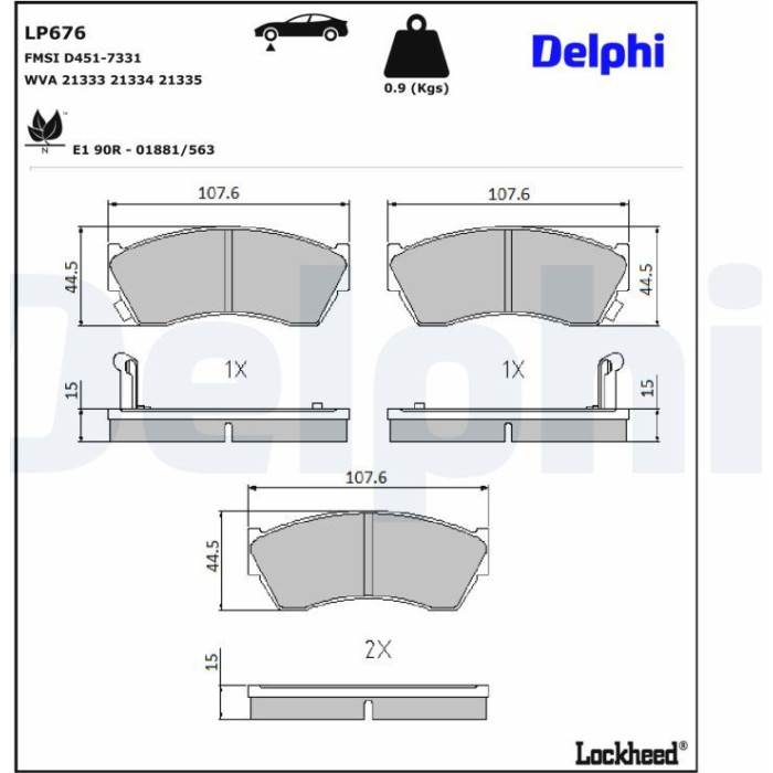 Delphi LP676 Bremsbelagsatz, Scheibenbremse