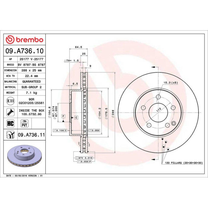 Brembo 09.A736.11 Bremsscheibe PRIME LINE - UV Coated Brembo 09.A736.11 Bremsscheibe PRIME LINE - UV Coated