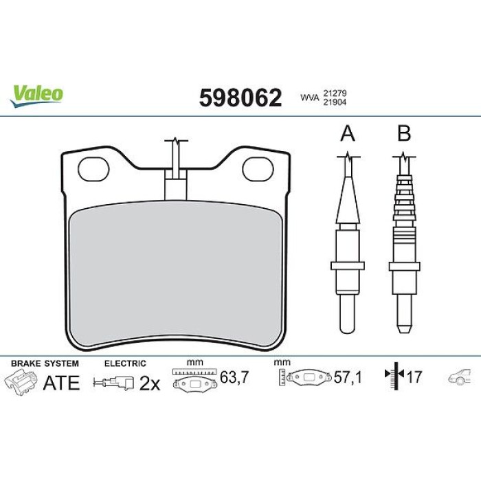 Valeo 598062 Bremsbelagsatz, Scheibenbremse Valeo 598062 Bremsbelagsatz, Scheibenbremse