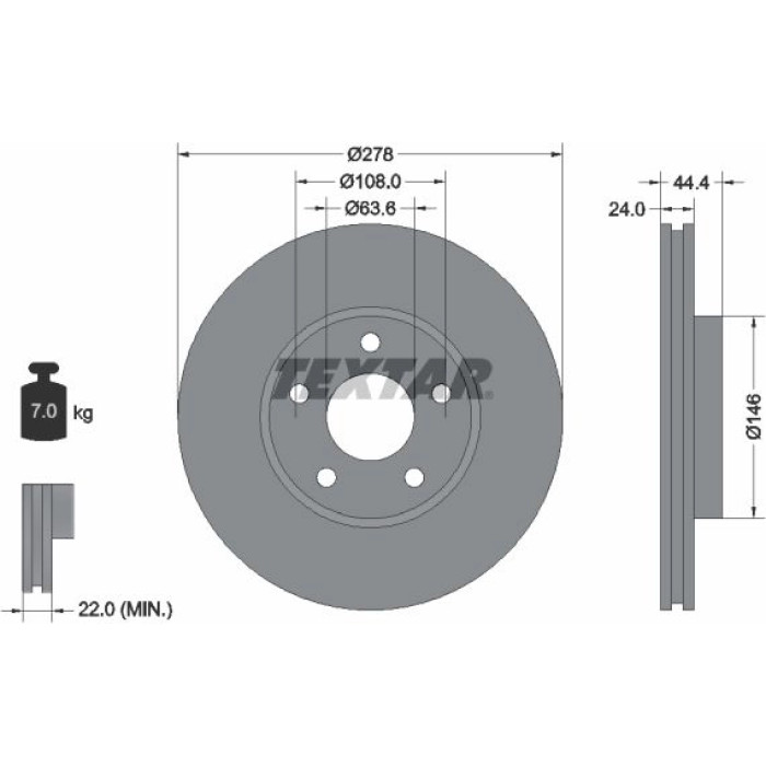 Textar 92124803 Bremsscheibe PRO Textar 92124803 Bremsscheibe PRO