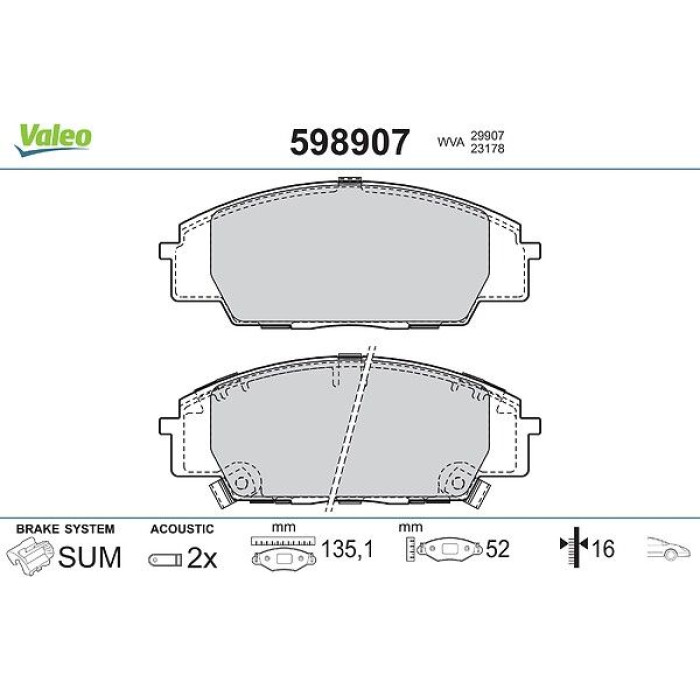 Valeo 598907 Bremsbelagsatz, Scheibenbremse Valeo 598907 Bremsbelagsatz, Scheibenbremse