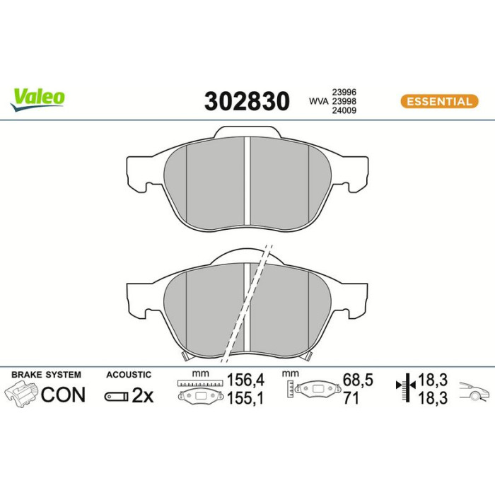 Valeo 302830 Bremsbelagsatz, Scheibenbremse ESSENTIAL Valeo 302830 Bremsbelagsatz, Scheibenbremse ESSENTIAL