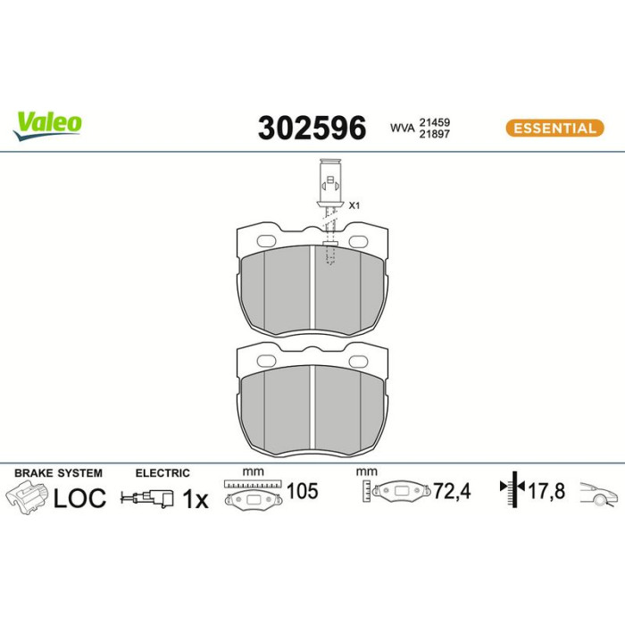 Valeo 302596 Bremsbelagsatz, Scheibenbremse ESSENTIAL Valeo 302596 Bremsbelagsatz, Scheibenbremse ESSENTIAL