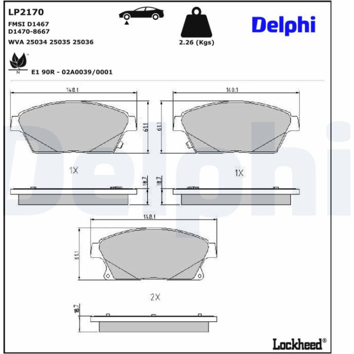 Delphi LP2170 Bremsbelagsatz, Scheibenbremse Delphi LP2170 Bremsbelagsatz, Scheibenbremse