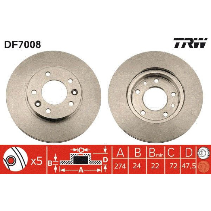 TRW DF7008 Bremsscheibe TRW DF7008 Bremsscheibe