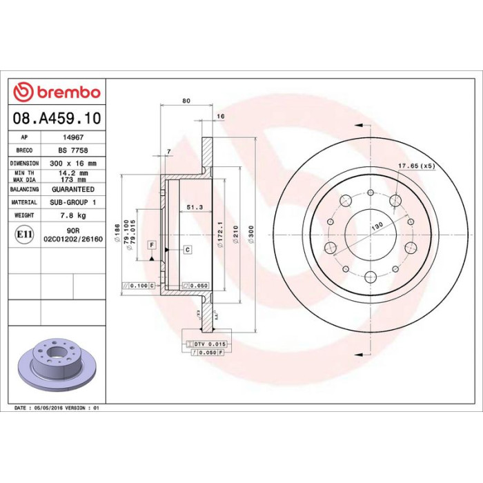 Brembo 08.A459.10 Bremsscheibe PRIME LINE Brembo 08.A459.10 Bremsscheibe PRIME LINE