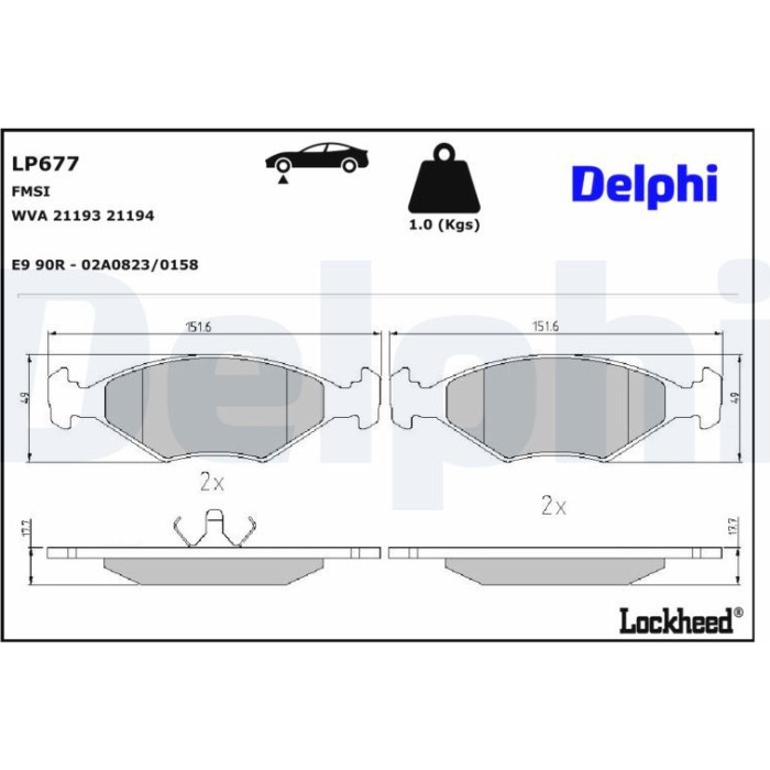 Delphi LP677 Bremsbelagsatz, Scheibenbremse Delphi LP677 Bremsbelagsatz, Scheibenbremse