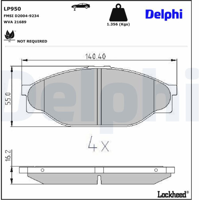 Delphi LP950 Bremsbelagsatz, Scheibenbremse Delphi LP950 Bremsbelagsatz, Scheibenbremse