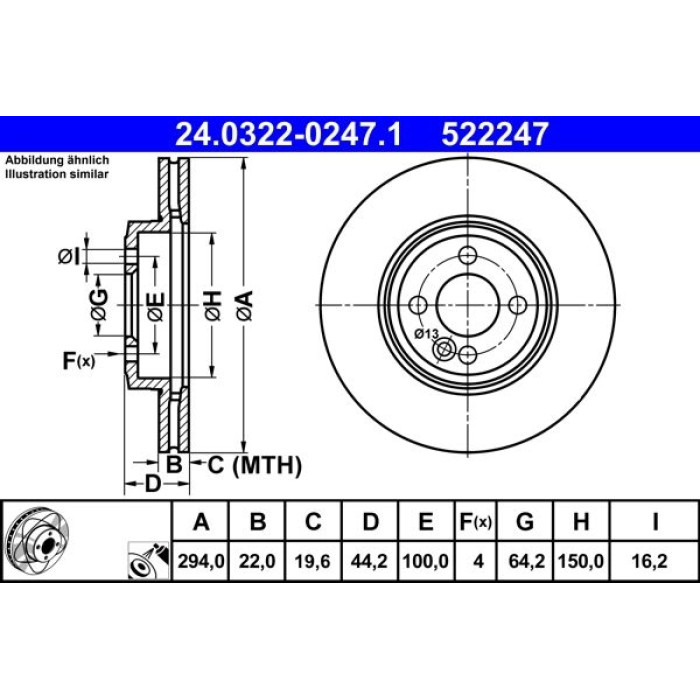 ATE 24.0322-0247.1 Bremsscheibe PowerDisc ATE 24.0322-0247.1 Bremsscheibe PowerDisc
