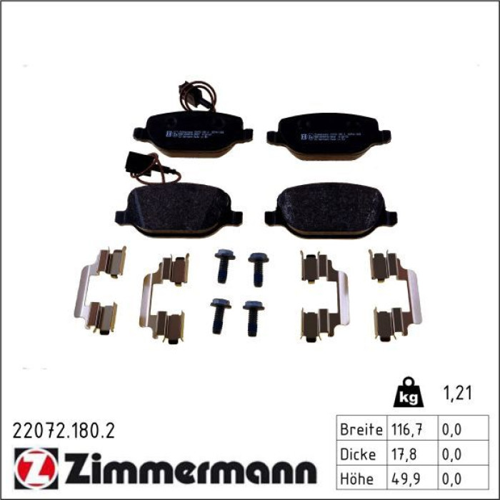 Zimmermann 22072.180.2 Bremsbelagsatz, Scheibenbremse Zimmermann 22072.180.2 Bremsbelagsatz, Scheibenbremse