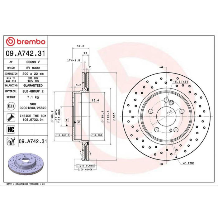Brembo 09.A742.31 Bremsscheibe PRIME LINE - UV Coated