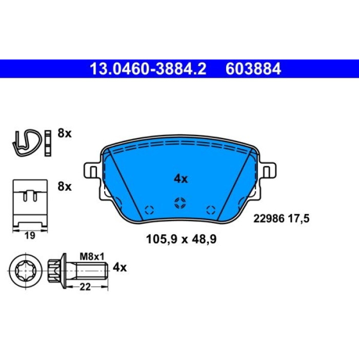 ATE 13.0460-3884.2 Bremsbelagsatz, Scheibenbremse ATE 13.0460-3884.2 Bremsbelagsatz, Scheibenbremse
