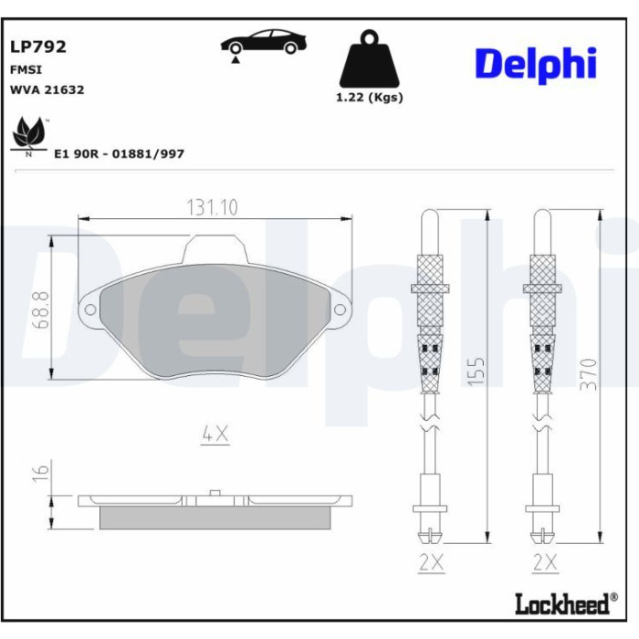 Delphi LP792 Bremsbelagsatz, Scheibenbremse Delphi LP792 Bremsbelagsatz, Scheibenbremse