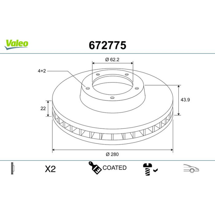 Valeo 672775 Bremsscheibe COATED Valeo 672775 Bremsscheibe COATED
