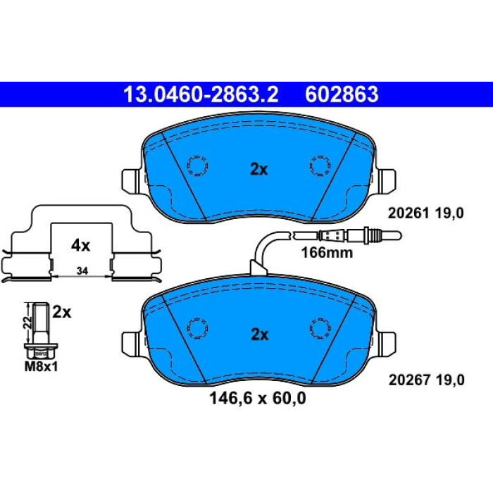 ATE 13.0460-2863.2 Bremsbelagsatz, Scheibenbremse