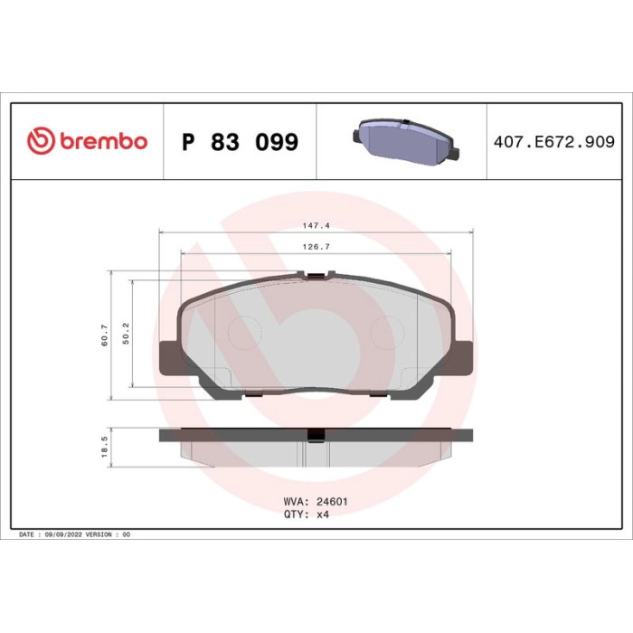 Brembo P 83 099 Bremsbelagsatz, Scheibenbremse PRIME LINE Brembo P 83 099 Bremsbelagsatz, Scheibenbremse PRIME LINE