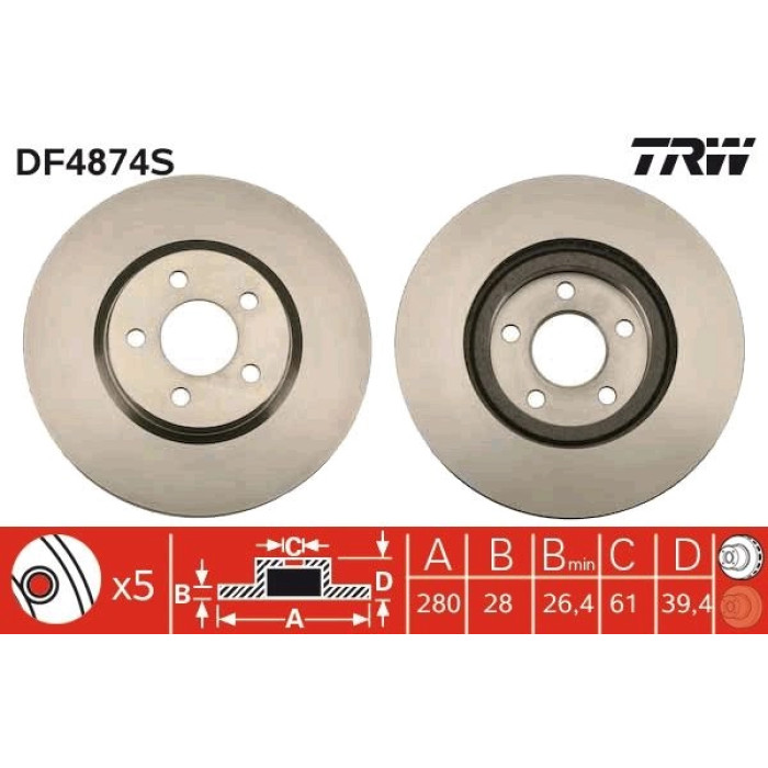 TRW DF4874S Bremsscheibe SINGLE TRW DF4874S Bremsscheibe SINGLE