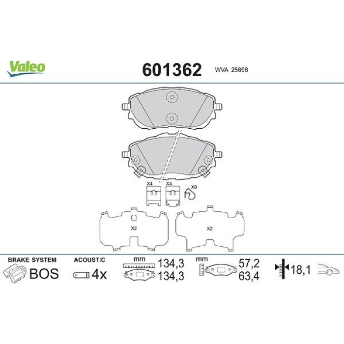 Valeo 601362 Bremsbelagsatz, Scheibenbremse Valeo 601362 Bremsbelagsatz, Scheibenbremse