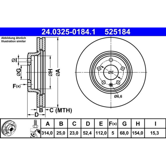 ATE 24.0325-0184.1 Bremsscheibe PowerDisc ATE 24.0325-0184.1 Bremsscheibe PowerDisc