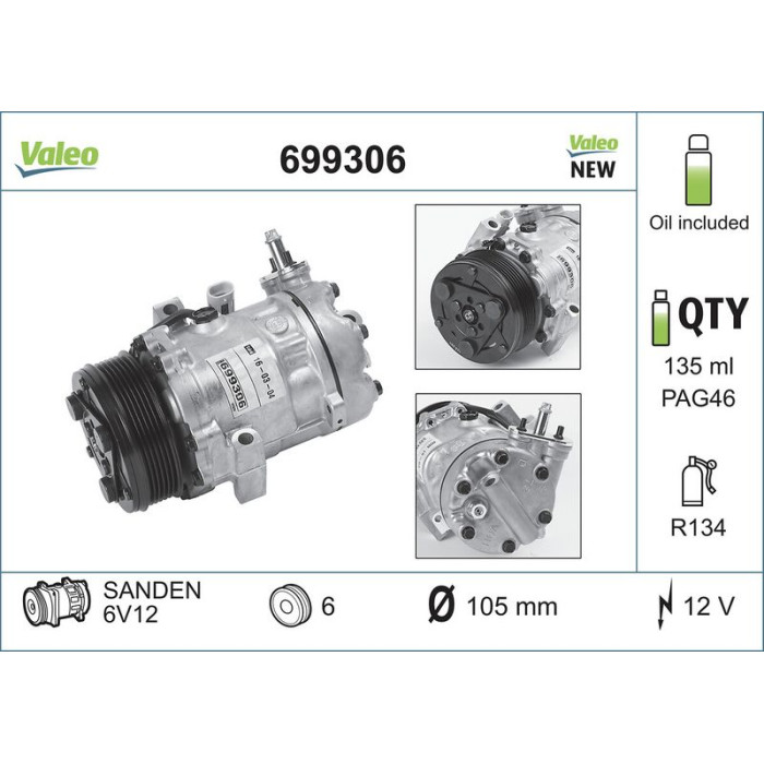 Valeo 699306 Kompressor, Klimaanlage CORE-FLEX