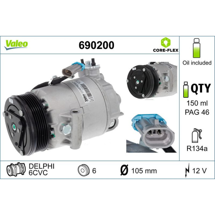 Valeo 690200 Kompressor, Klimaanlage CORE-FLEX Valeo 690200 Kompressor, Klimaanlage CORE-FLEX